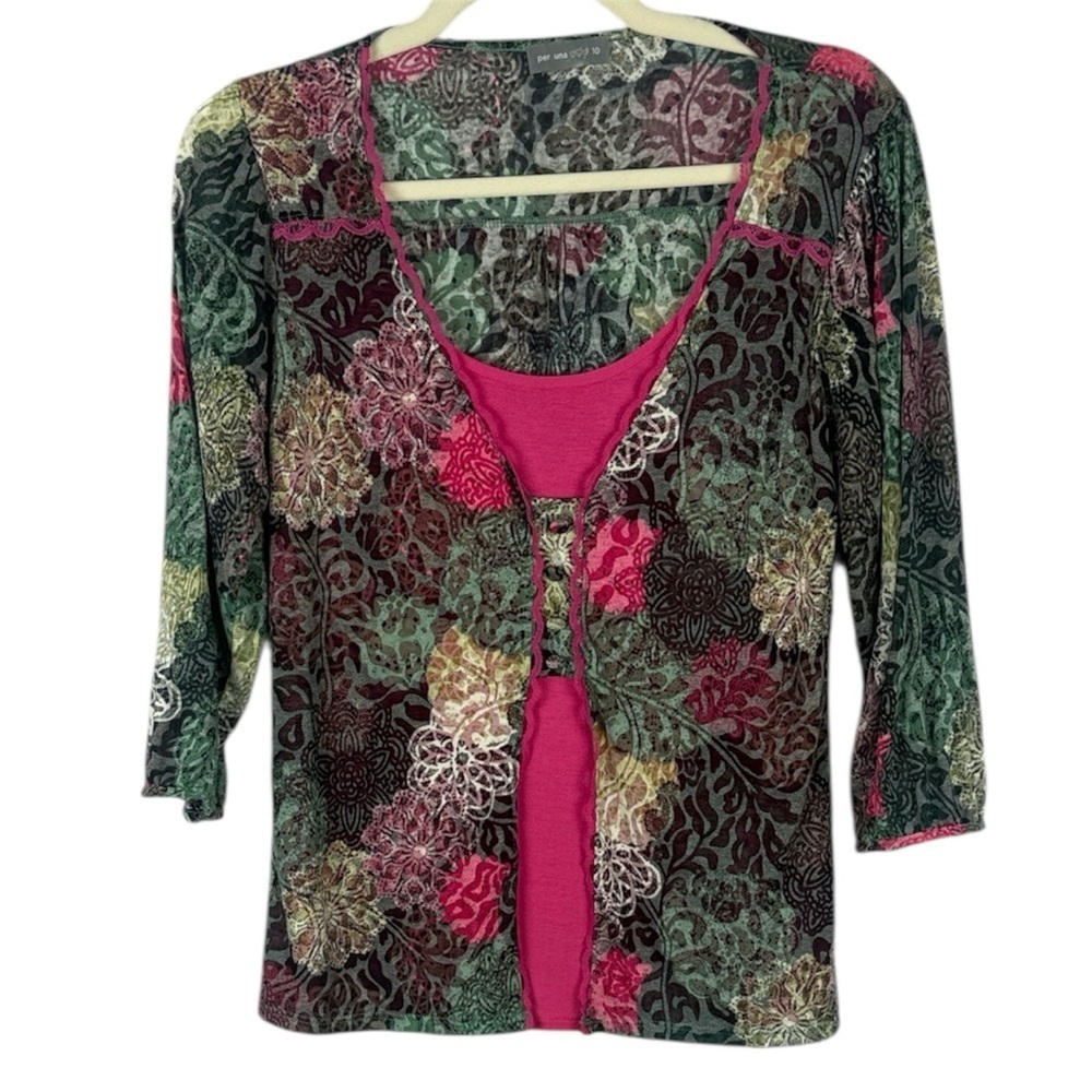 Per Una Casual Multicoloured Floral Patterned 3/4 Sleeve Top Size 10